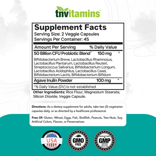 Probiotics with Prebiotic: 50 Billion CFU - 10 Strain - 90 Vegetarian Capsules | with Acidophilus Probiotic for Digestive Health, Gut Health, & Immune Support* | for Men & Women