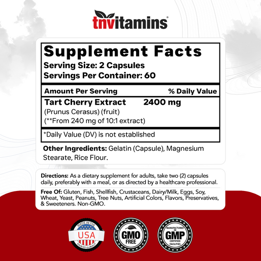 Tart Cherry Extract Capsules (2400 MG - 120 Count) | from Montmorency Tart Cherries | Provides Antioxidants, Anthocyanins, & Phytonutrients | Non-GMO