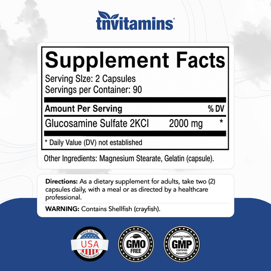 Glucosamine Sulfate Capsules 2000 MG (180 Count) | Joint Support* Supplement for Women & Men | Produced in The USA | Promotes Flexibility & Mobility* | by TNVitamins