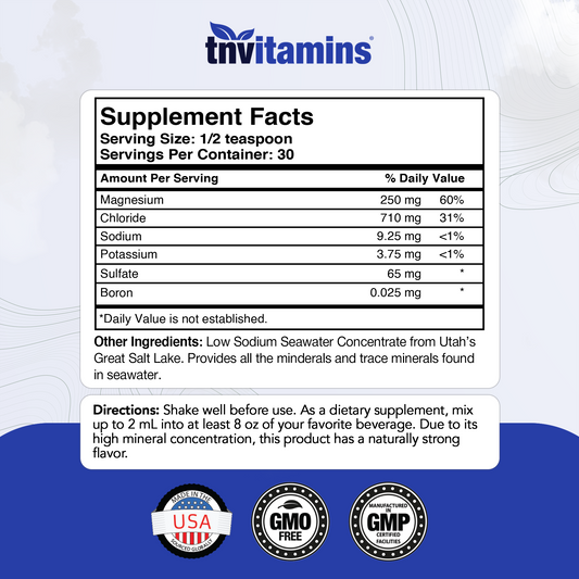 TNVitamins Trace Mineral Drops: Ultra Potent Electrolyte Hydration Formula | 2 Fl. Oz - 1 Month Supply | From the Great Salt Lake in Utah