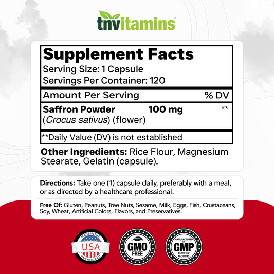 Saffron Capsules 100 mg, 120 Capsules | High Potency Saffron Supplement from Real Saffron Threads | Mood & Emotional Support* | Natural Appetite Support*, Made in USA