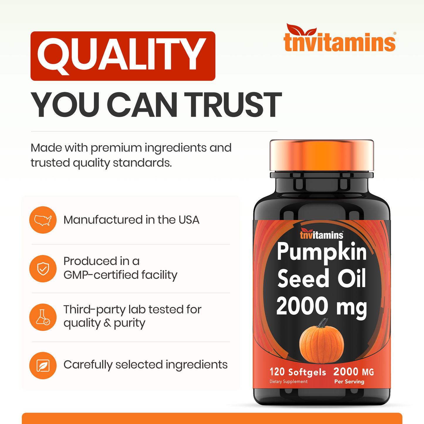 tnvitamins Pumpkin Seed Oil - 2000 mg Per Serving - 120 Softgels | Pumpkin Seed Oil for Hair Growth* | Pumpkin Seed Oil Extract Supplement for Bladder Control* | Non-GMO