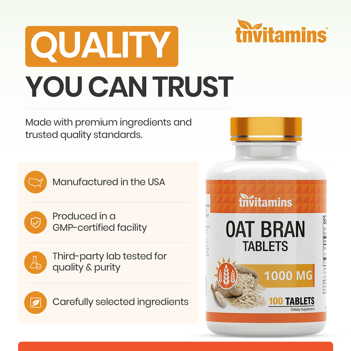 Oat Bran Tablets | 100 Tablets - 1,000 MG per Tablet | Oat Fiber Tablets | Soluble & Dietary Fiber Supplement | Supports Digestive Health * | High Potency Formula