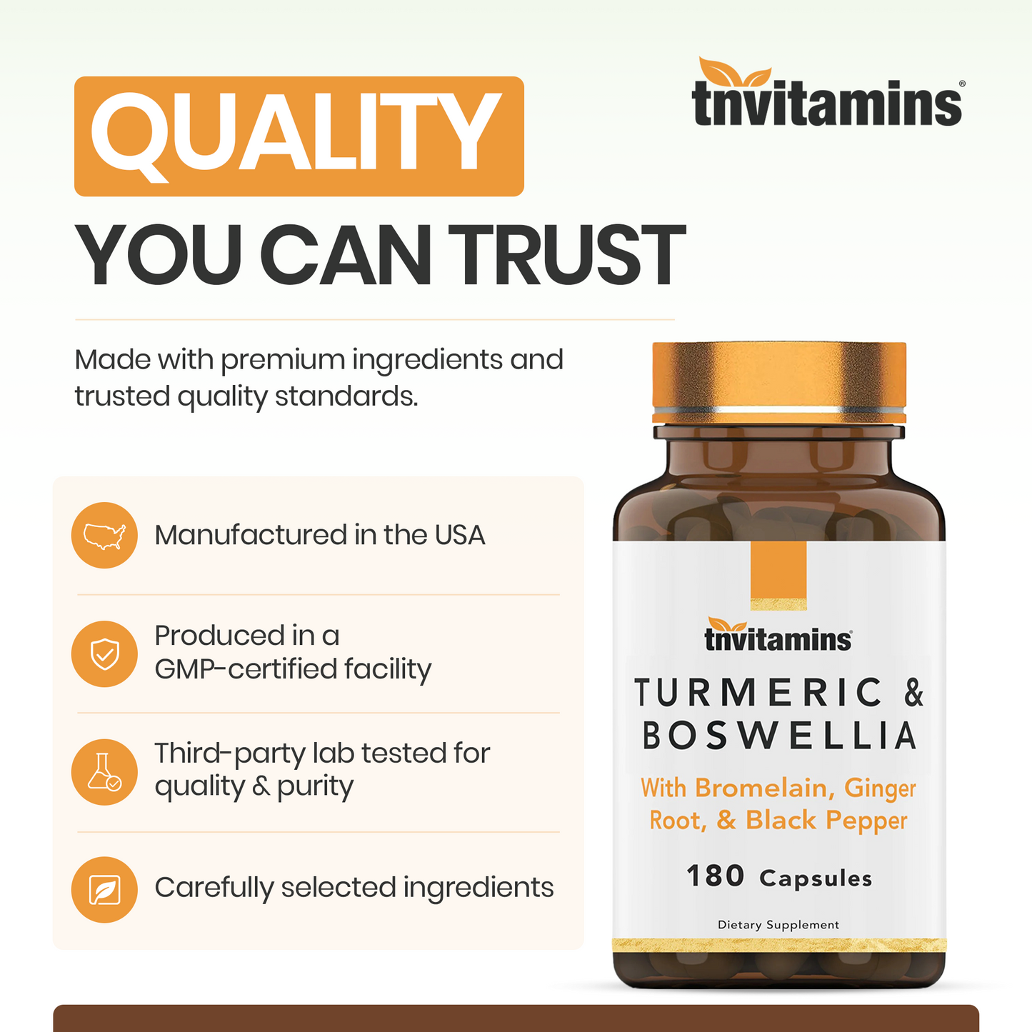 tnvitamins Turmeric & Boswellia Complex (180 Capsules) with Ginger Root , Bromelain, & Black Pepper Extract | Joint-Ease Formula: Powerful Joint Support Supplement* | Produced in The USA