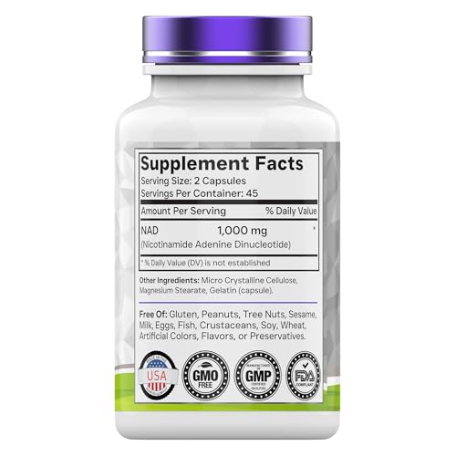 tnvitamins NAD+ Supplement 1,000 mg Per Serving - 90 Count | High Potency NAD Capsules | Nicotinamide Adenine Dinucleotide | NAD Plus Support for Energy & Vitality