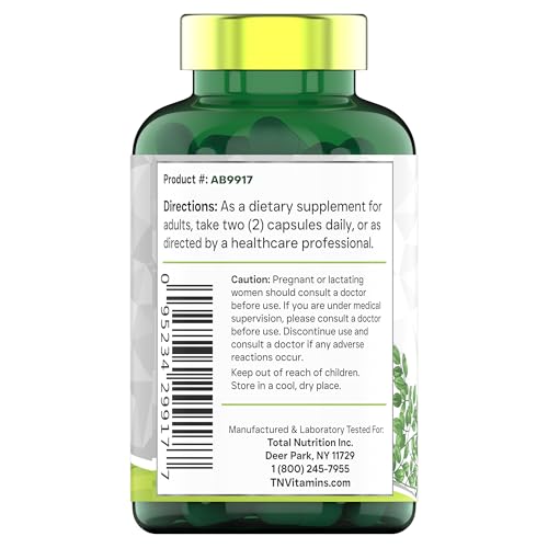 tnvitamins Organic Moringa Powder Capsules: 1,200 mg per Serving, 90 Count | Superfood Supplement for Energy & Vitality* | Organic Moringa Leaf – Non-GMO, Gluten-Free, Made in The USA