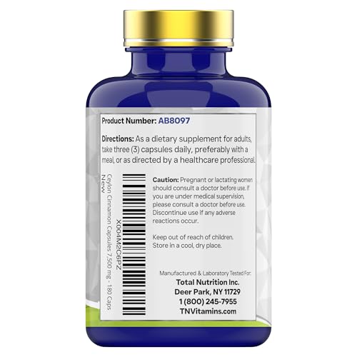 tnvitamins Ceylon Cinnamon 180 Capsules: Equivalent to 7,500 mg Per Serving | High Potency Ceylon Cinnamon Powder Pills for Women & Men