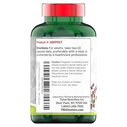 tnvitamins Tart Cherry Capsules 12,000 mg Per Serving - 180 Count | Ultra-Potent Tart Cherry Extract Capsules | Joint, Sleep, & Recovery Support* | High in Antioxidants | Non-GMO | Made in The USA!