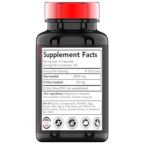 tnvitamins Inositol: 2,050mg - 180 Capsules | Inositol Powder Capsules for Women & Men | 40:1 Ratio of Myo-Inositol to D-Chiro Inositol | Made in The USA!