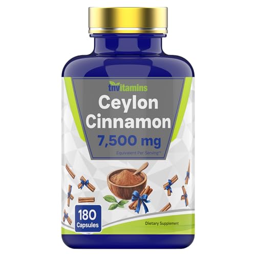 tnvitamins Ceylon Cinnamon 180 Capsules: Equivalent to 7,500 mg Per Serving | High Potency Ceylon Cinnamon Powder Pills for Women & Men