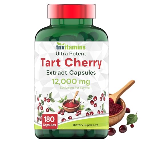 tnvitamins Tart Cherry Capsules 12,000 mg Per Serving - 180 Count | Ultra-Potent Tart Cherry Extract Capsules | Joint, Sleep, & Recovery Support* | High in Antioxidants | Non-GMO | Made in The USA!