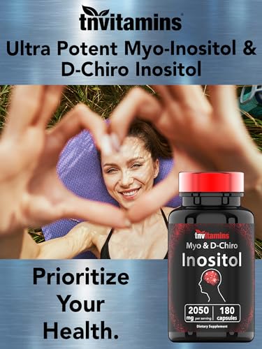 tnvitamins Inositol: 2,050mg - 180 Capsules | Inositol Powder Capsules for Women & Men | 40:1 Ratio of Myo-Inositol to D-Chiro Inositol | Made in The USA!
