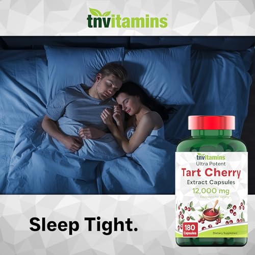 tnvitamins Tart Cherry Capsules 12,000 mg Per Serving - 180 Count | Ultra-Potent Tart Cherry Extract Capsules | Joint, Sleep, & Recovery Support* | High in Antioxidants | Non-GMO | Made in The USA!
