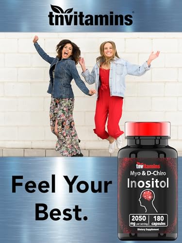 tnvitamins Inositol: 2,050mg - 180 Capsules | Inositol Powder Capsules for Women & Men | 40:1 Ratio of Myo-Inositol to D-Chiro Inositol | Made in The USA!