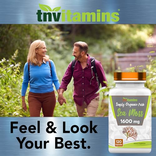 tnvitamins Organic Irish Sea Moss: 1600mg x 120 Capsules | Two Month Supply Simply Organic Sea Moss Powder Capsules are Highly Potent, and Absorbable! | Non-GMO | Made in The USA!