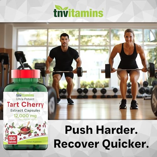 tnvitamins Tart Cherry Capsules 12,000 mg Per Serving - 180 Count | Ultra-Potent Tart Cherry Extract Capsules | Joint, Sleep, & Recovery Support* | High in Antioxidants | Non-GMO | Made in The USA!