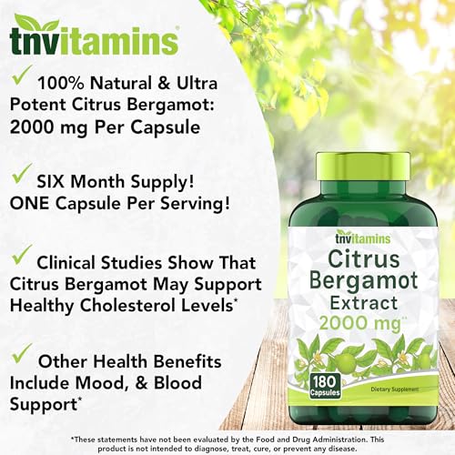 tnvitamins Citrus Begamot 2000mg - 180 Capsules | Ultra Potent Citrus Bergamot Supplement 2000 mg Per 1 Capsule Serving | 6 Month Supply! | Non-GMO | Made in The USA!