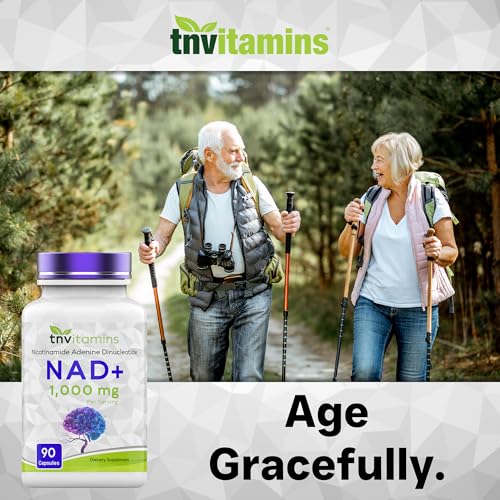 tnvitamins NAD+ Supplement 1,000 mg Per Serving - 90 Count | High Potency NAD Capsules | Nicotinamide Adenine Dinucleotide | NAD Plus Support for Energy & Vitality