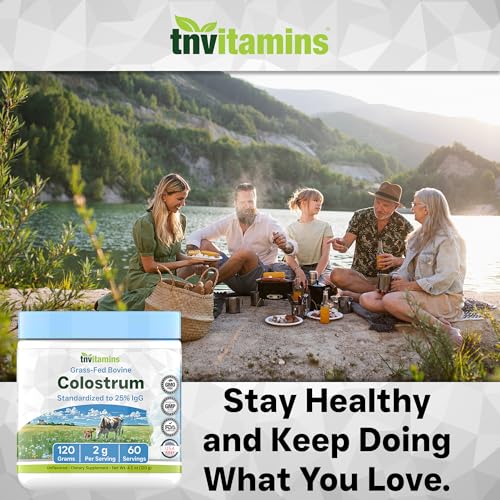tnvitamins Colostrum Powder – 25% IgG | Grass-Fed Bovine Colostrum Supplement | Unflavored | 120g (4.3 oz) – 60 Servings | Non-GMO, No Additives