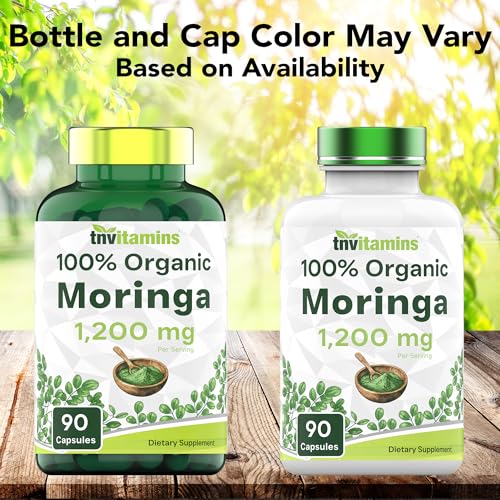 tnvitamins Organic Moringa Powder Capsules: 1,200 mg per Serving, 90 Count | Superfood Supplement for Energy & Vitality* | Organic Moringa Leaf – Non-GMO, Gluten-Free, Made in The USA