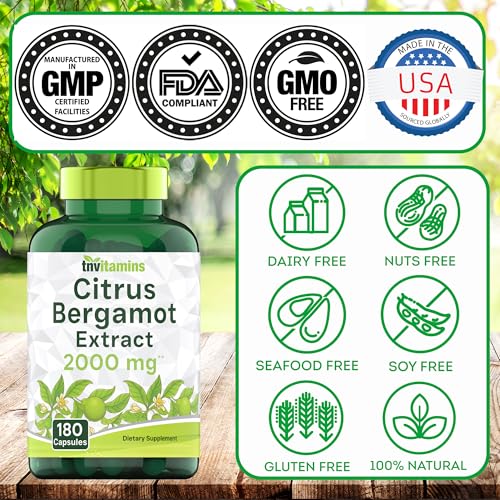 tnvitamins Citrus Begamot 2000mg - 180 Capsules | Ultra Potent Citrus Bergamot Supplement 2000 mg Per 1 Capsule Serving | 6 Month Supply! | Non-GMO | Made in The USA!