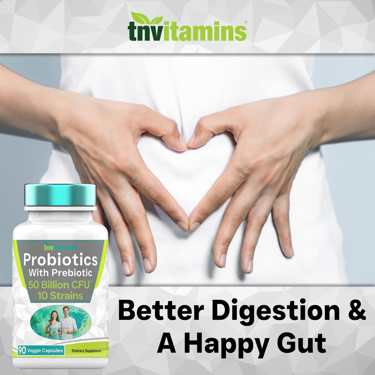 Probiotics with Prebiotic: 50 Billion CFU - 10 Strain - 90 Vegetarian Capsules | with Acidophilus Probiotic for Digestive Health, Gut Health, & Immune Support* | for Men & Women
