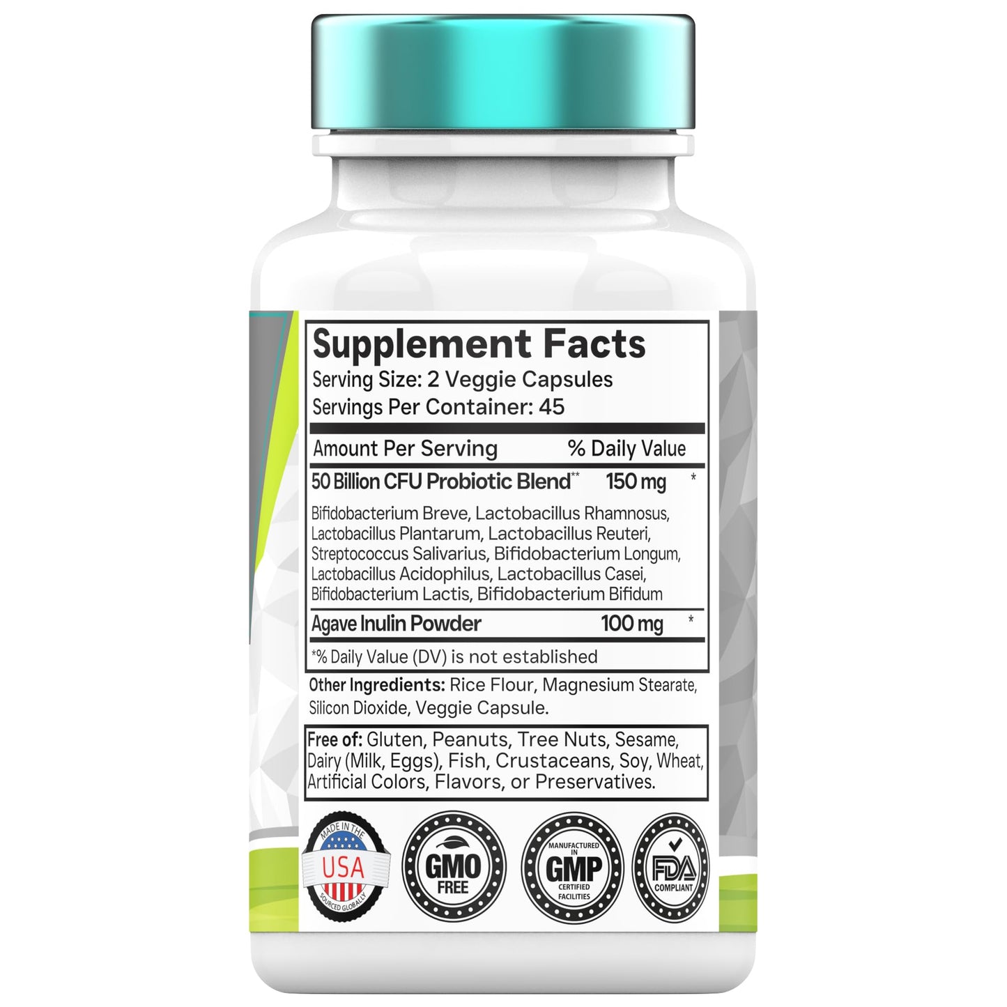 Probiotics with Prebiotic: 50 Billion CFU - 10 Strain - 90 Vegetarian Capsules | with Acidophilus Probiotic for Digestive Health, Gut Health, & Immune Support* | for Men & Women