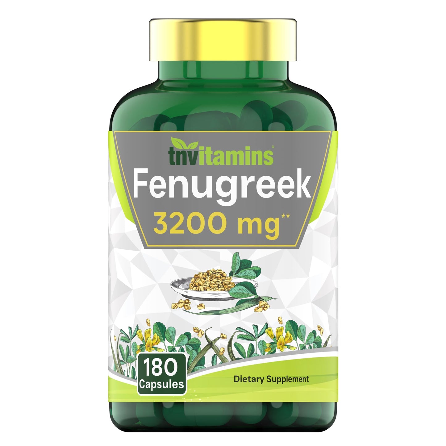 tnvitamins Fenugreek Capsules: 3200 mg - 180 Capsules | Fenugreek Supplement for Men & Women | Fenugreek Seed Powder Extract | Non-GMO | Made in The USA!