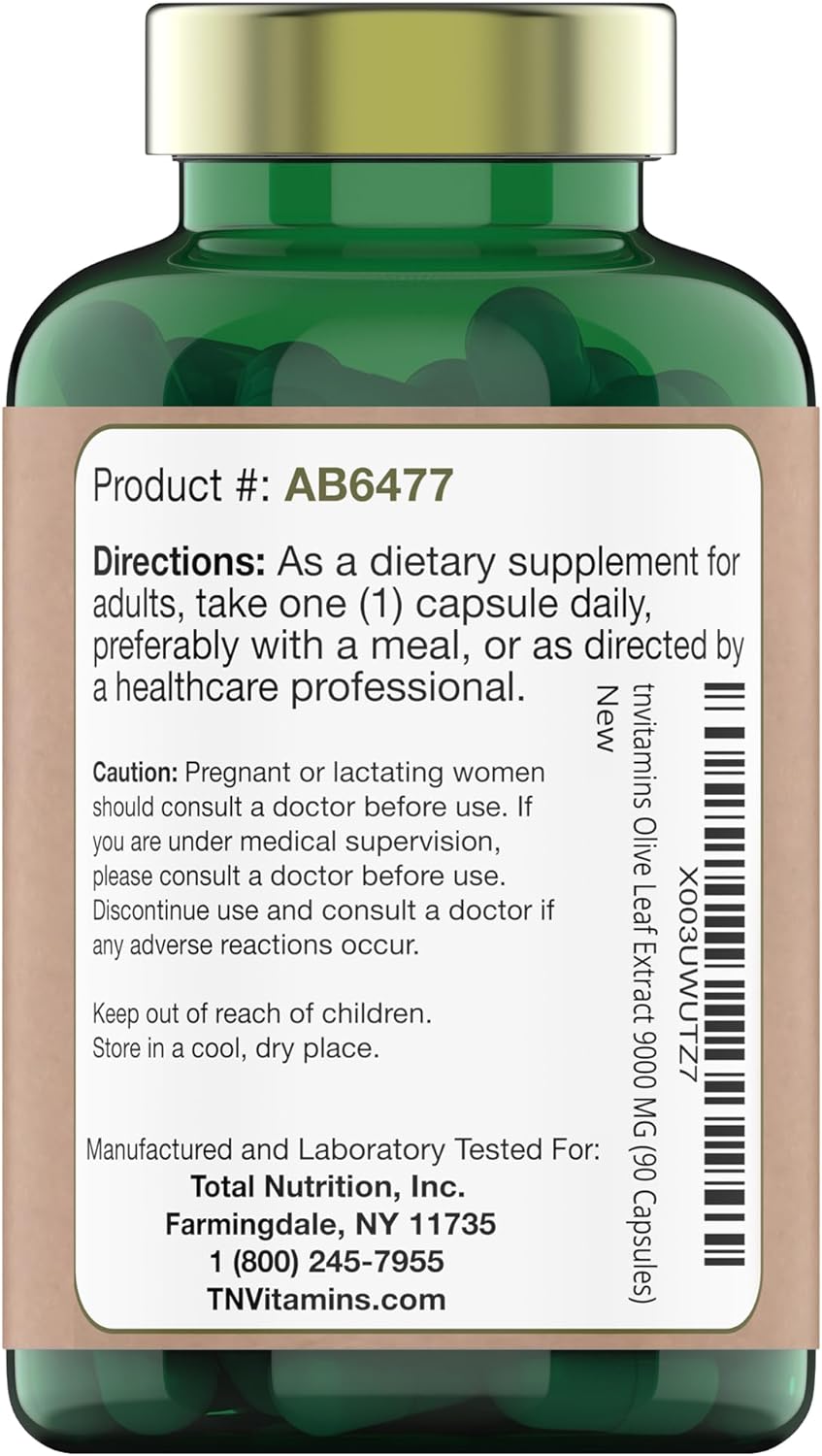 tnvitamins Olive Leaf Extract Capsules 9000 MG (90 Capsules) | Standardized to Contain 150 mg Oleuropein | Antioxidant with Polyphenols | Non-GMO. Produced & Lab-Tested in The USA