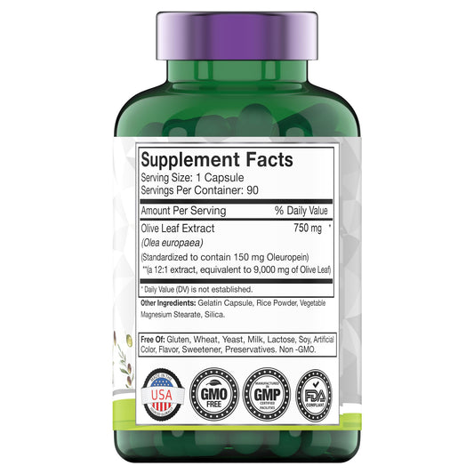 tnvitamins Olive Leaf Extract Capsules 9000 MG (90 Capsules) | Standardized to Contain 150 mg Oleuropein | Antioxidant with Polyphenols | Non-GMO. Produced & Lab-Tested in The USA