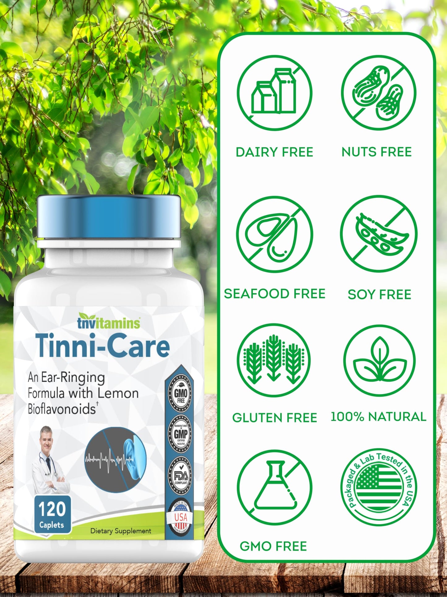 tnvitamins **New Larger Size and New Label** Tinni-Care Lemon Bioflavaniod Supplement an Ear Ringing Relief Formula That May Help with Ringing Over Time | 120 Caplets - Vitamins C, B1, B2, B6 & B12