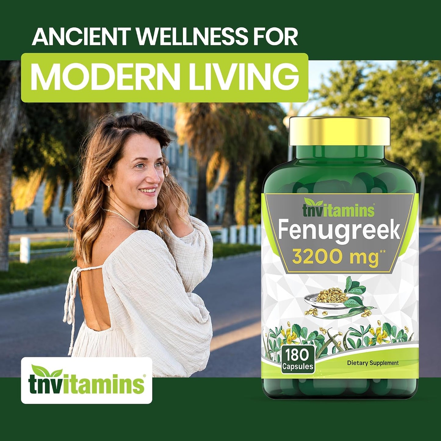 tnvitamins Fenugreek Capsules: 3200 mg - 180 Capsules | Fenugreek Supplement for Men & Women | Fenugreek Seed Powder Extract | Non-GMO | Made in The USA!