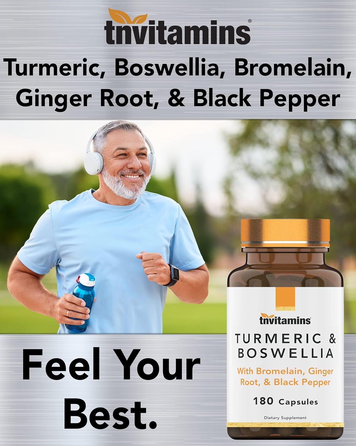 tnvitamins Turmeric & Boswellia Complex (180 Capsules) with Ginger Root , Bromelain, & Black Pepper Extract | Joint-Ease Formula: Powerful Joint Support Supplement* | Produced in The USA