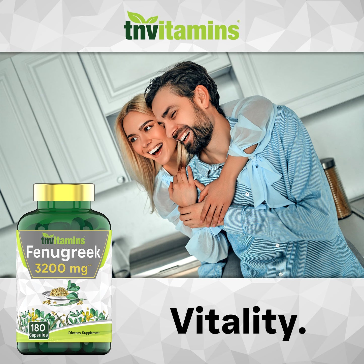 tnvitamins Fenugreek Capsules: 3200 mg - 180 Capsules | Fenugreek Supplement for Men & Women | Fenugreek Seed Powder Extract | Non-GMO | Made in The USA!