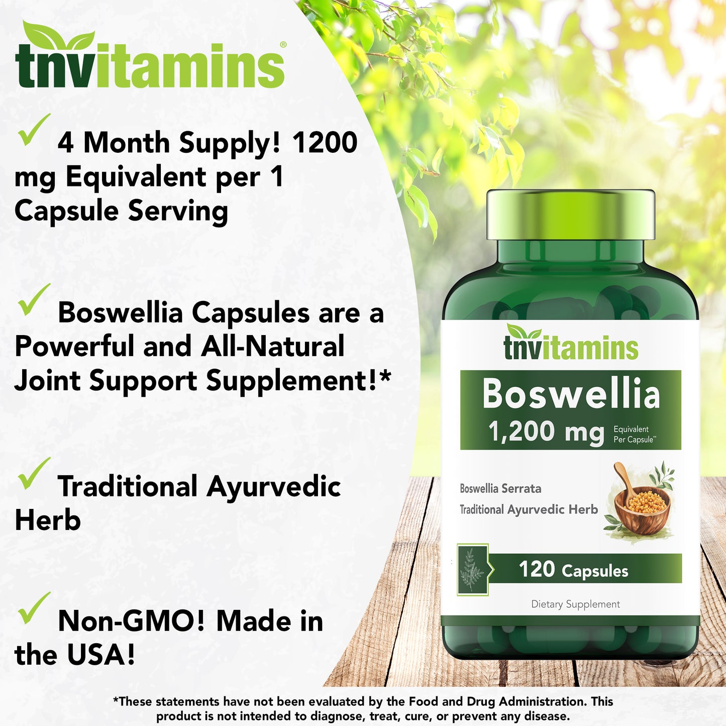 Boswellia Serrata Herbal Extract Capsules | 1200 MG/Capsule (120 Capsules) | Joint Support Supplement* | Promotes Mobility & Flexibility* | Ayurvedic Herb: Indian Olibanum/Frankincense | TNVitamins