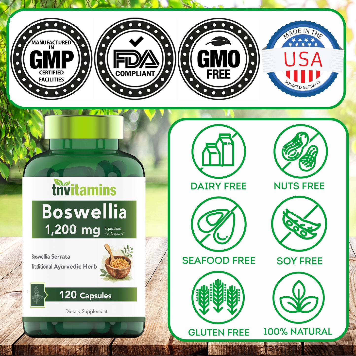 Boswellia Serrata Herbal Extract Capsules | 1200 MG/Capsule (120 Capsules) | Joint Support Supplement* | Promotes Mobility & Flexibility* | Ayurvedic Herb: Indian Olibanum/Frankincense | TNVitamins