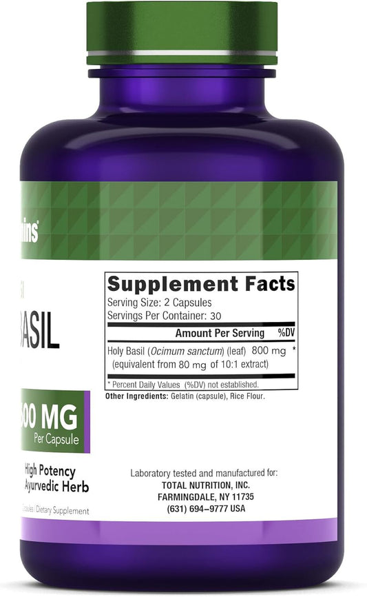 tnvitamins Holy Basil Capsules (800 MG - 60 Capsules) | 2 Month Supply | AKA Tulsi | May Promote Stress & Frustration Relief* | Tulsi Holy Basil Leaf Extract