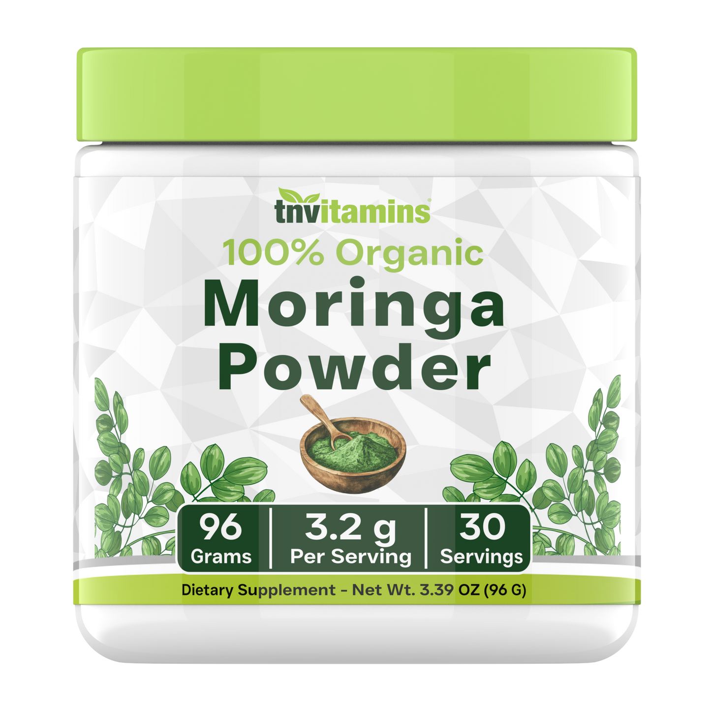 tnvitamins Organic Moringa Powder: Over 3 Grams per Serving | 30 Day Supply | 100% Organic Moringa Leaf Powder for Tea, Shakes, Smoothies, Baking
