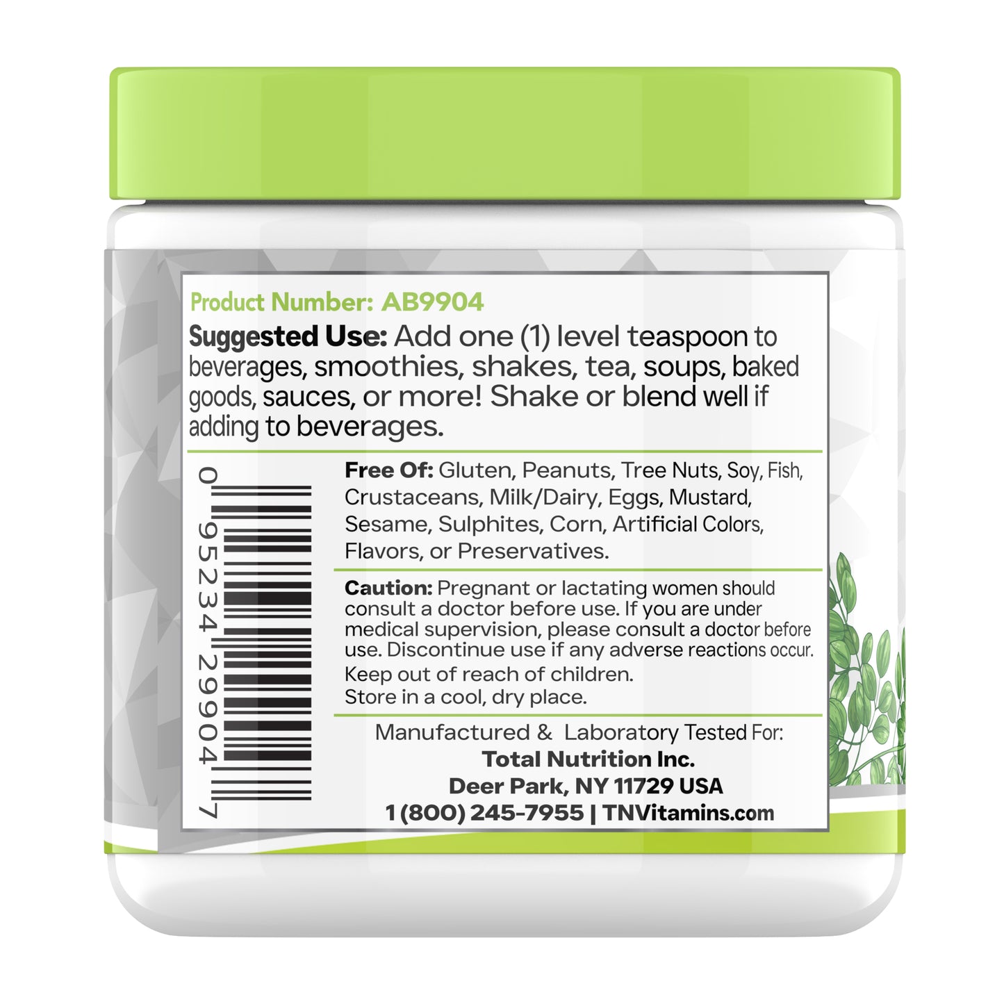 tnvitamins Organic Moringa Powder: Over 3 Grams per Serving | 30 Day Supply | 100% Organic Moringa Leaf Powder for Tea, Shakes, Smoothies, Baking