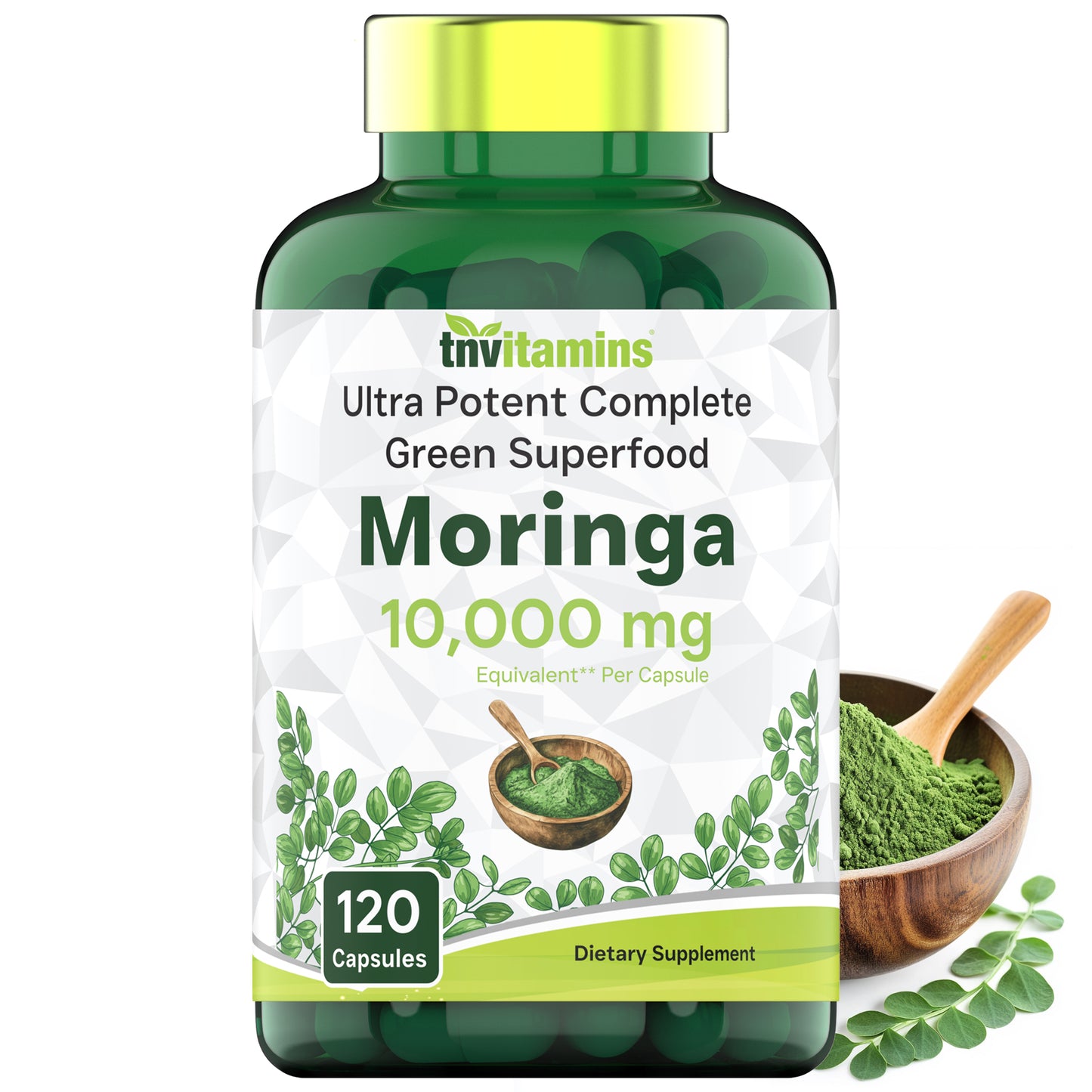 Moringa Capsules 10,000mg - 120 Capsules | Pure Moringa Oleifera Leaf Powder Supplement | Ultra Potent Green Superfood Powder Capsules | Super Greens Powder Pills | Non-GMO, Made in the USA!