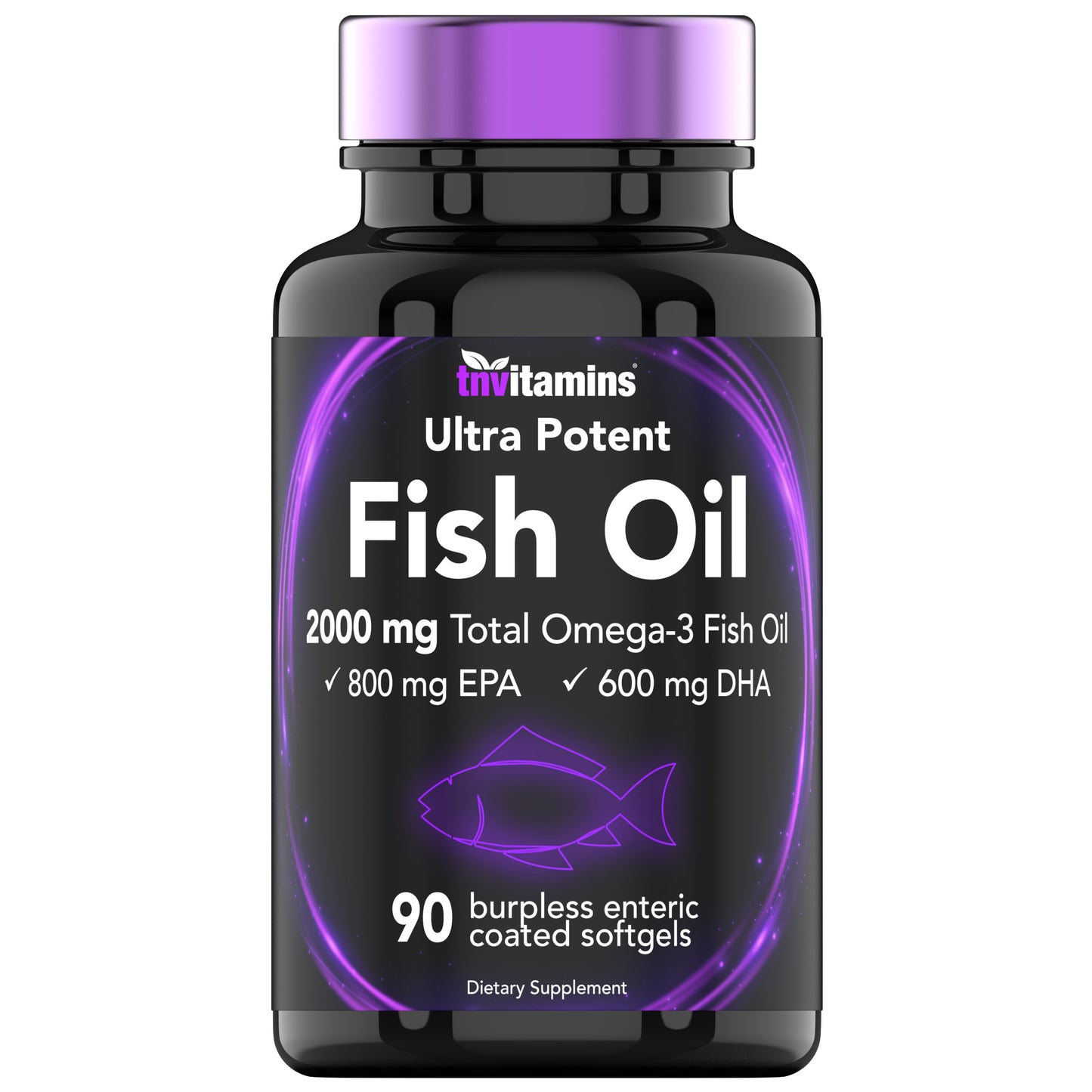 Burpless Omega-3 Fish Oil: 2000mg - 90 Softgels | 1400mg Total Omega-3 Fatty Acids (800mg EPA & 600mg DHA) | Enteric Coated Burpless Ultra Potent Fish Oil | Supports Heart Health* | by TNVitamins