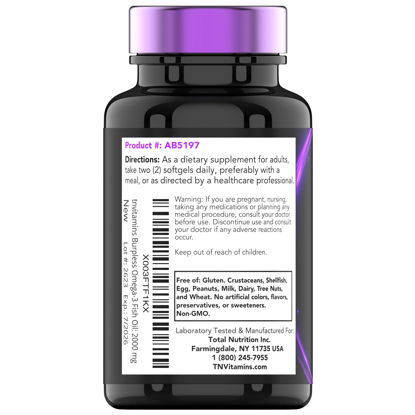 Burpless Omega-3 Fish Oil: 2000mg - 90 Softgels | 1400mg Total Omega-3 Fatty Acids (800mg EPA & 600mg DHA) | Enteric Coated Burpless Ultra Potent Fish Oil | Supports Heart Health* | by TNVitamins