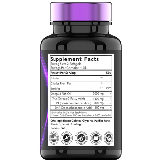 Burpless Omega-3 Fish Oil: 2000mg - 90 Softgels | 1400mg Total Omega-3 Fatty Acids (800mg EPA & 600mg DHA) | Enteric Coated Burpless Ultra Potent Fish Oil | Supports Heart Health* | by TNVitamins