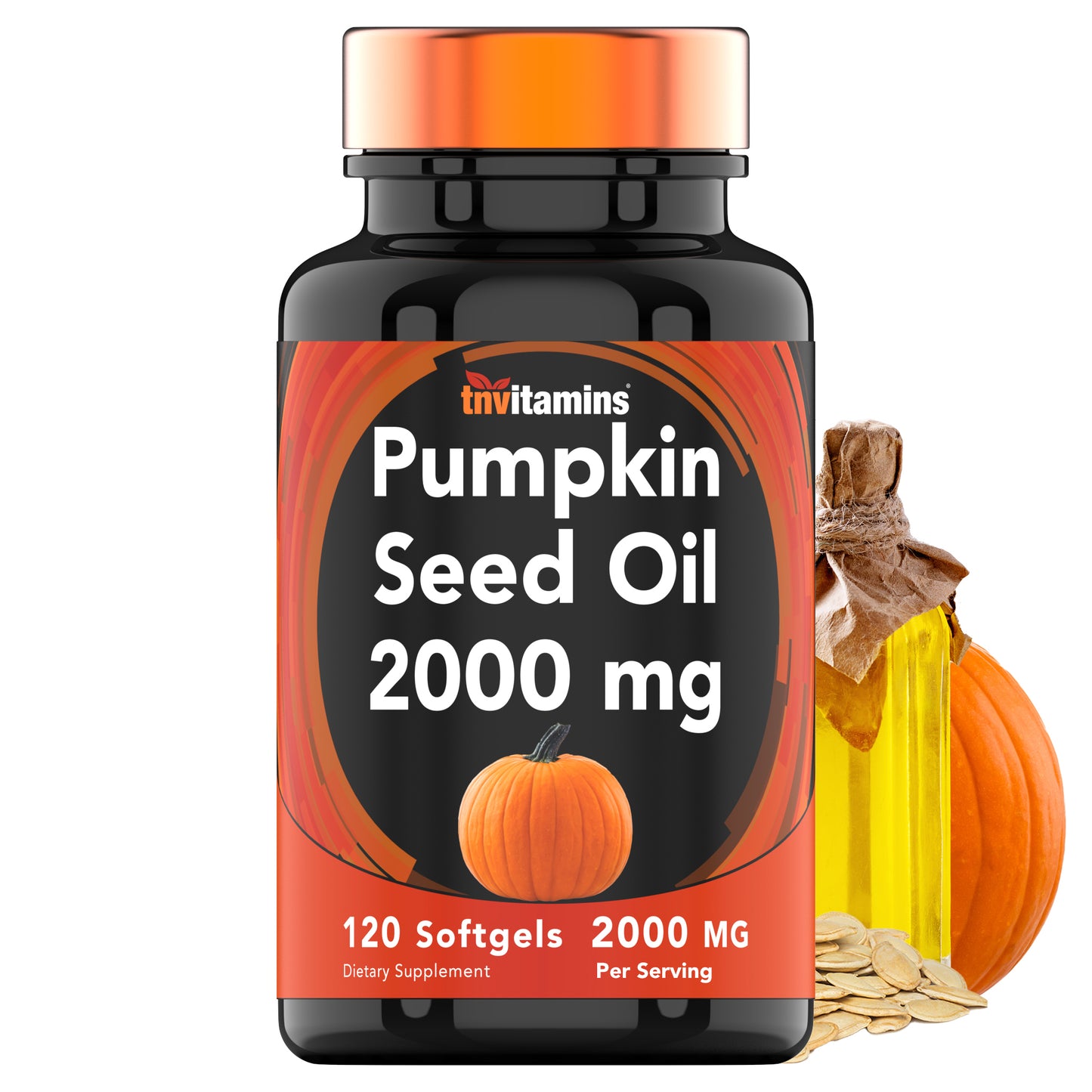 tnvitamins Pumpkin Seed Oil - 2000 mg Per Serving - 120 Softgels | Pumpkin Seed Oil for Hair Growth* | Pumpkin Seed Oil Extract Supplement for Bladder Control* | Non-GMO