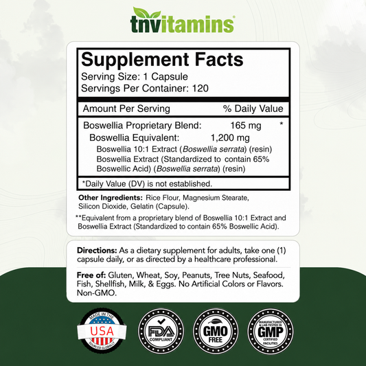 Boswellia Serrata Herbal Extract Capsules | 1200 MG/Capsule (120 Capsules) | Joint Support Supplement* | Promotes Mobility & Flexibility* | Ayurvedic Herb: Indian Olibanum/Frankincense | TNVitamins