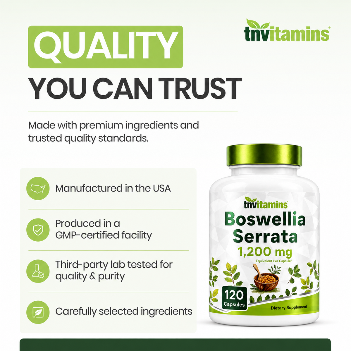 Boswellia Serrata Herbal Extract Capsules | 1200 MG/Capsule (120 Capsules) | Joint Support Supplement* | Promotes Mobility & Flexibility* | Ayurvedic Herb: Indian Olibanum/Frankincense | TNVitamins