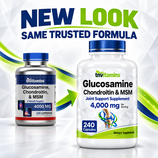 tnvitamins Glucosamine Chondroitin MSM Capsules, 240 Count | 4,000 mg Per Serving | 2,000 mg Glucosamine Sulfate 2KCl + MSM & Chondroitin | Joint Support Supplement