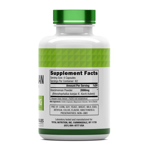 Glucomannan Capsules 2000 MG - 250 Count | Natural Konjac Root Fiber Extract Powder Supplement | Soluble, Dietary, & Digestive Fiber Pills | Produced in the USA | Non-GMO & Gluten Free | by TNVitamins