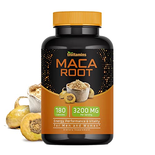 Maca Root Capsules for Women & Men (3200 MG - 180 Capsules) | Peruvian Maca Root Powder Extract Capsules | High Potency Maca Pills | Non-GMO | by TNVitamins