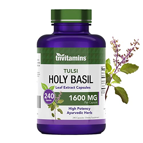 Tulsi Holy Basil Capsules (1600 MG - 240 Capsules) | May Promote Stress & Frustration Relief* | Tulsi Holy Basil Leaf Powder Extract | Adaptogenic, & Ayurvedic Herb | TNVitamins